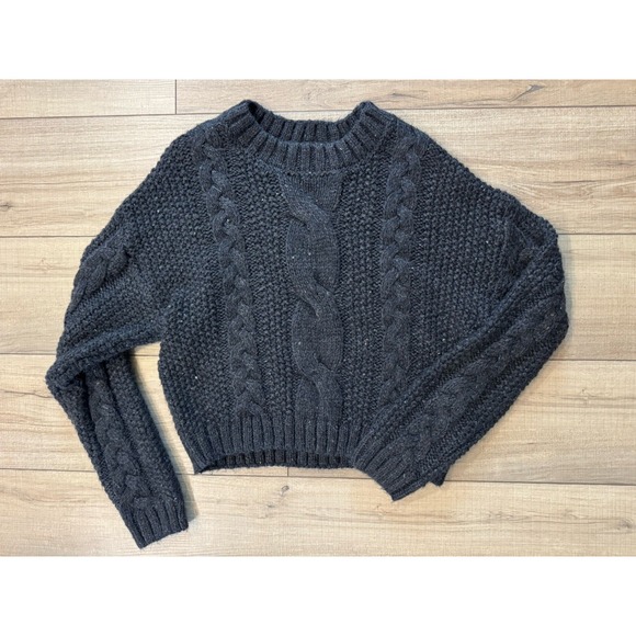 Elodie Women's Knit Sweater Weave Black Gray Comfy Cable Chunky Small S free peo - Picture 3 of 3